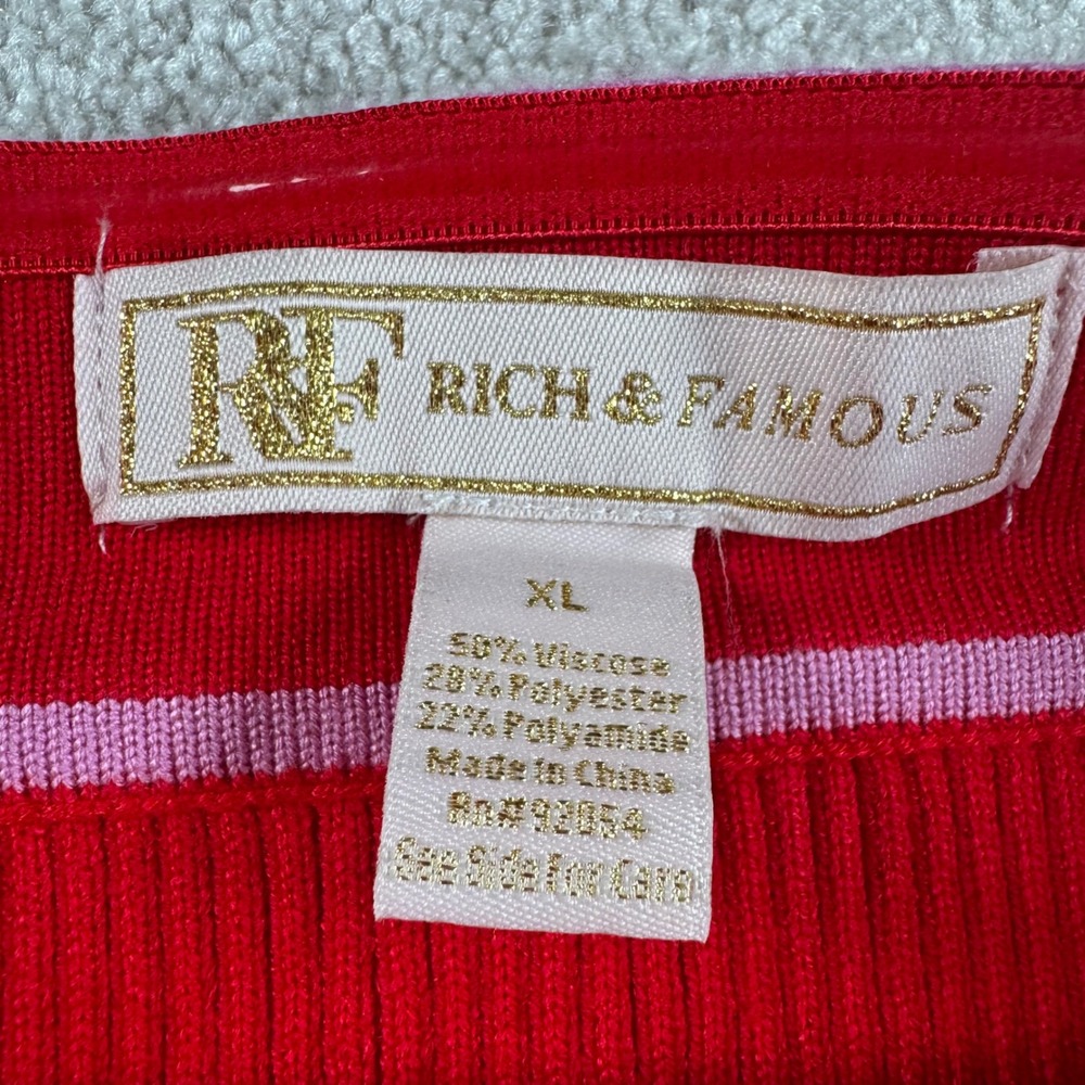 Rich & Famous Womens XL Red Pink Ribbed Knit Button Front Strapless Tube Top - Picture 3 of 6
